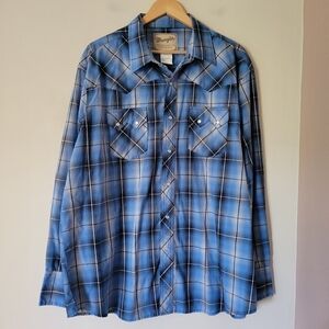 Wrangler Men's Western Snapshirt Plaid Snap Button Cowboy Ranch Shirt Size XXL